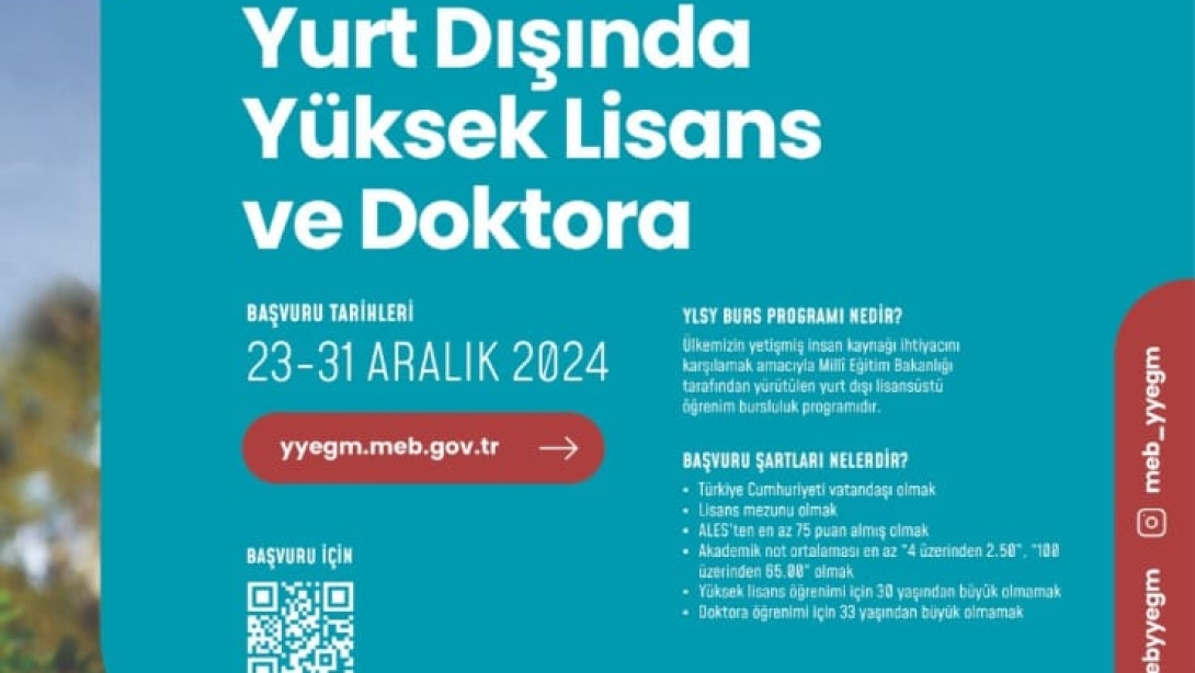 DEVLET BURSUYLA YURT DIŞINDA YÜKSEK LİSANS VE DOKTORA İMKANI 